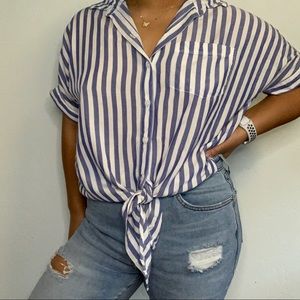 Striped tie blouse